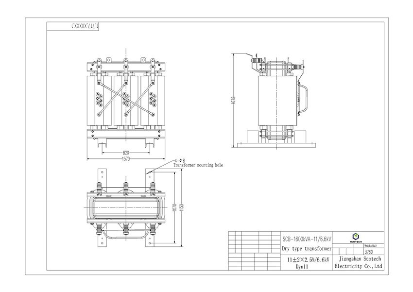 1600 KVA 11kV Epoxy Resin Dry Type Transformer