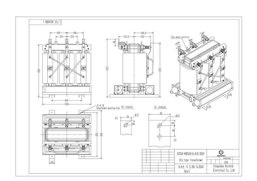 800 KVA 6.6 KV Three Phase Epoxy Resin Cast Dry Type Transformer