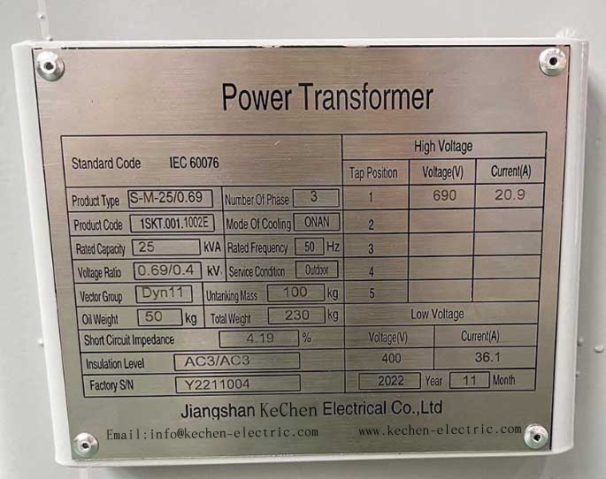 25 KVA 0.69kV Distribution Transformer