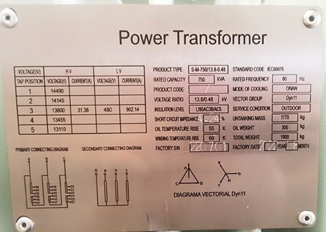 750 KVA 13.8 KV Power Distribution Transformer