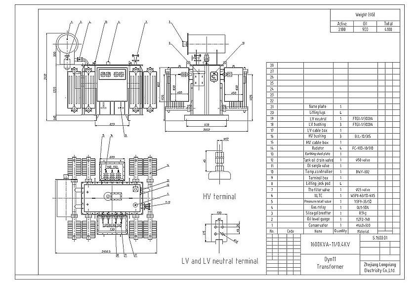 1.6 MVA 1600 KVA 11KV Delta Star Distribution Transformer