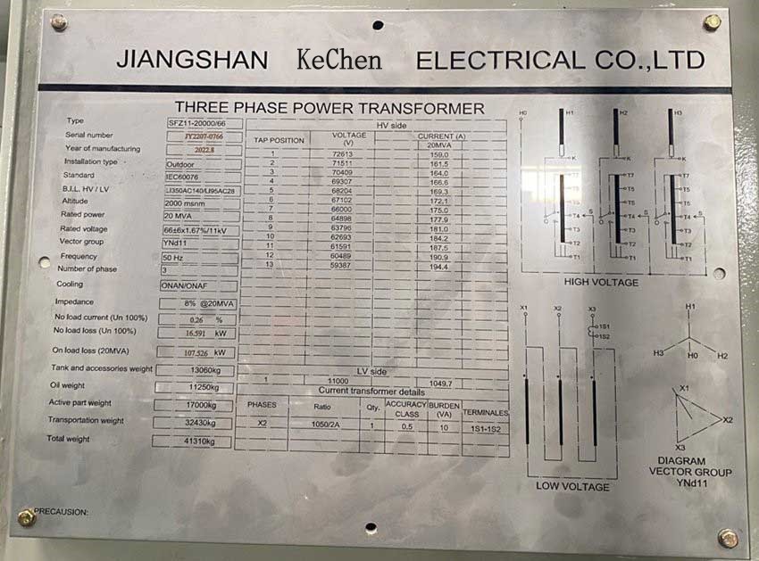 20MVA 66kV Oil Immersed Power Transformer