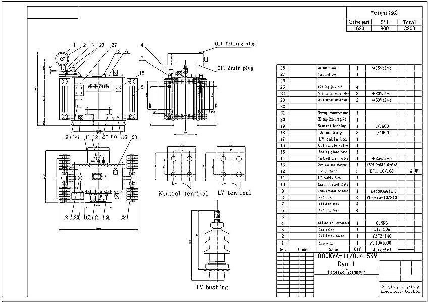 1 MVA 1000 KVA 11KV Oil Type Electrical Distribution Transformer
