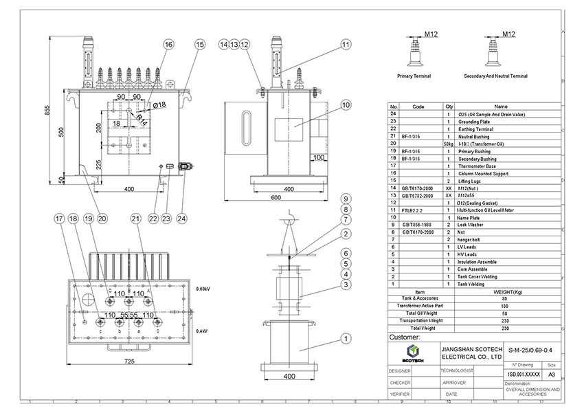 25 KVA 0.4 KV Pole Mounted Distribution Transformer
