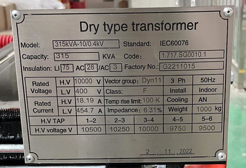 315 KVA Epoxy Resin Cast Delta Star Dry Type Step Down Transformer