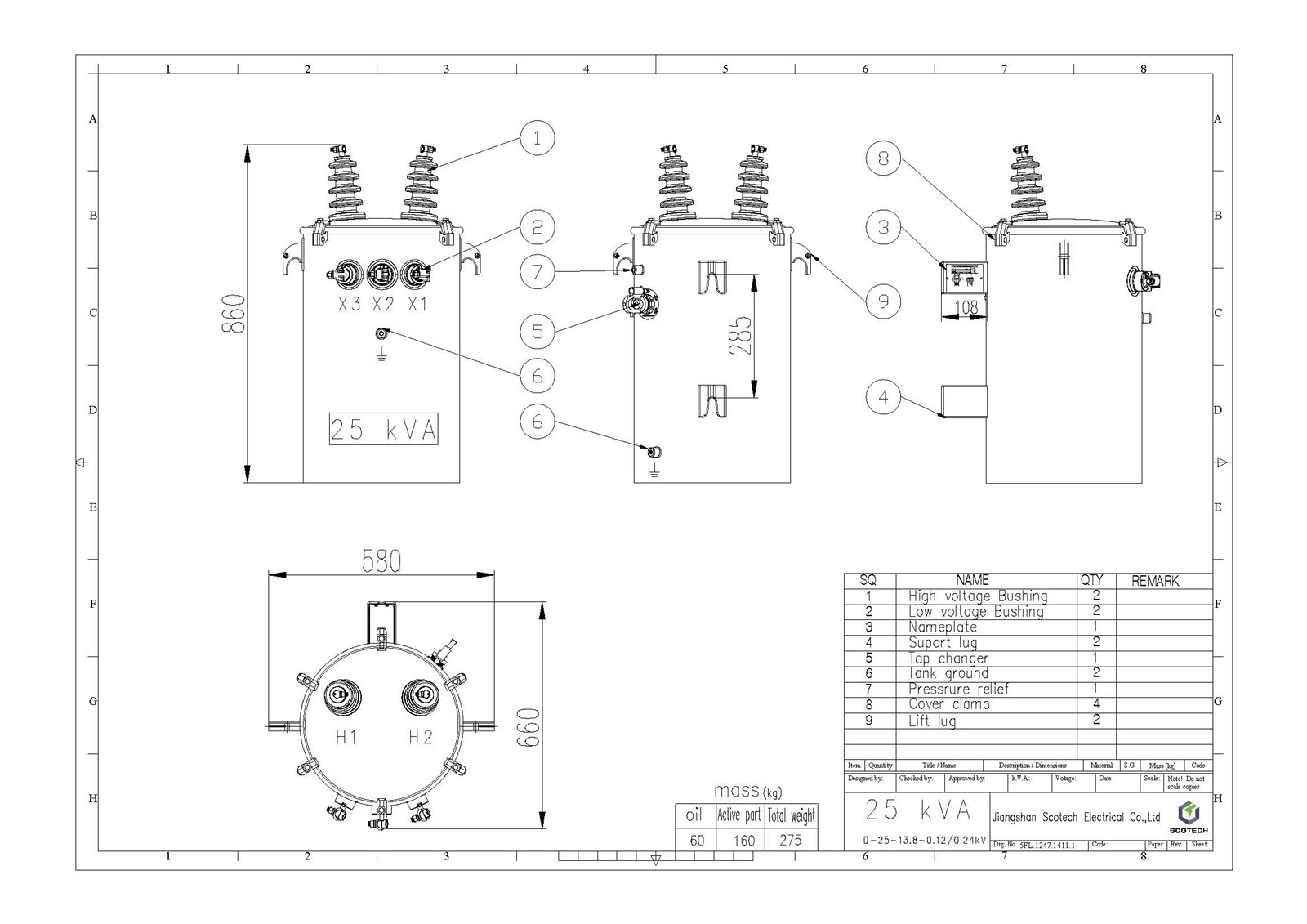 53 Units 13.8-0.12/0.24kV Single Phase Pole Mounted Transformer