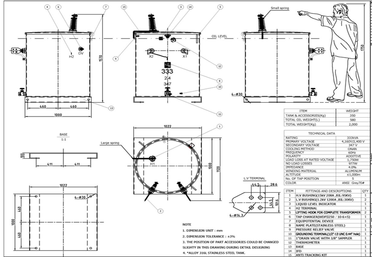 333 KVA Single Phase Pole Mounted Transformer-Platform Type