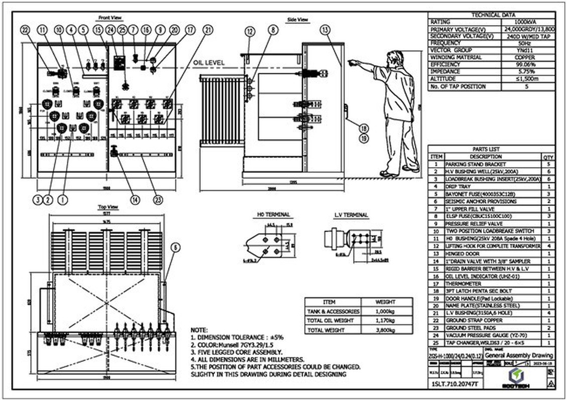 1000 KVA-24GrdY/13.8-0.24/0.12 KV Dead Front Loop Type Three Phase Pad Mounted Transformer