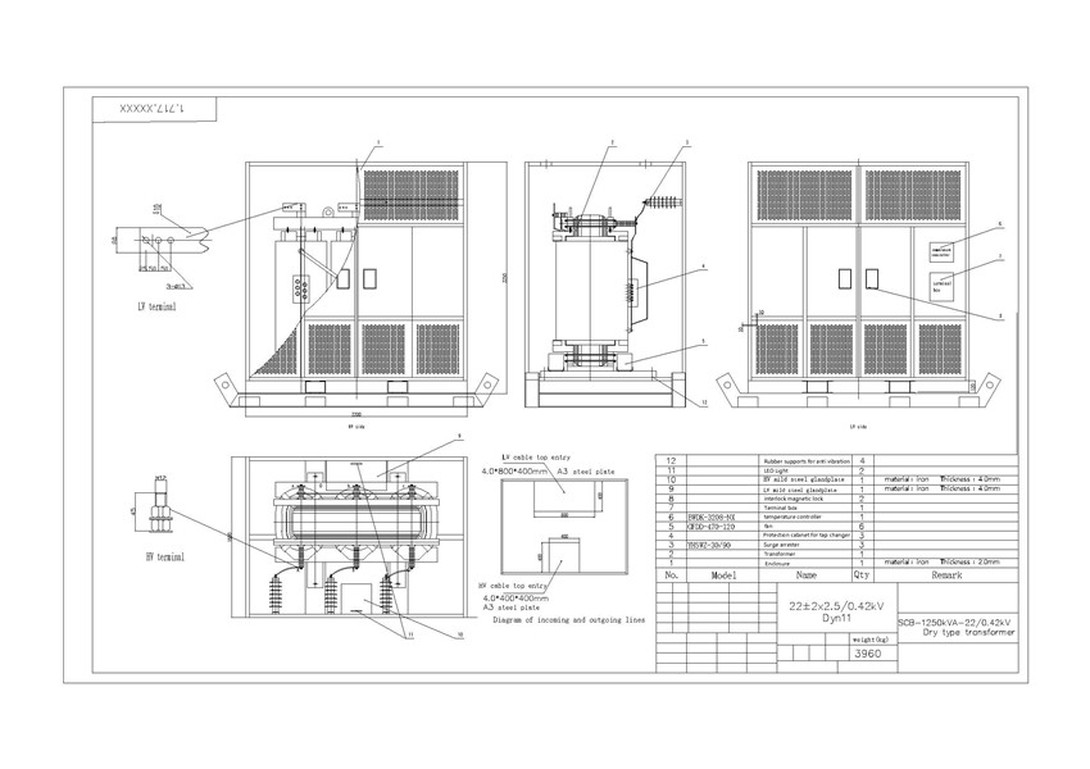 1250kVA-22/0.42kV Dry Type Transformer