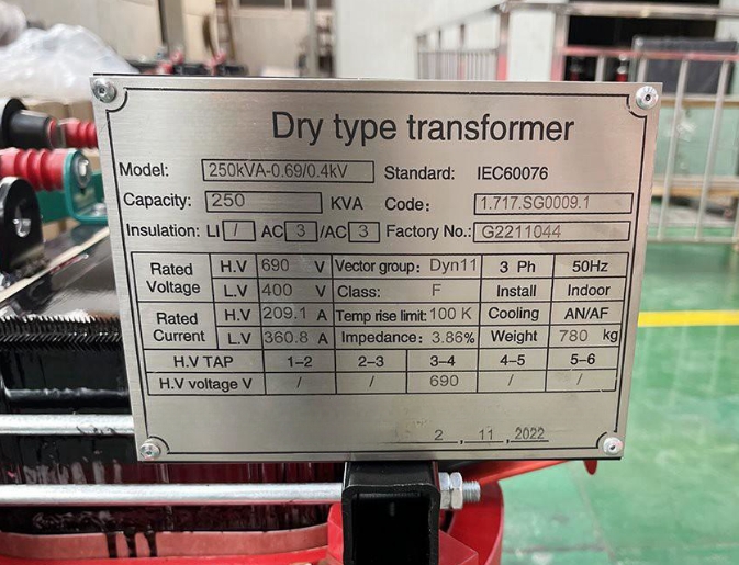 250 KVA 0.69 KV Dry Type Transformer