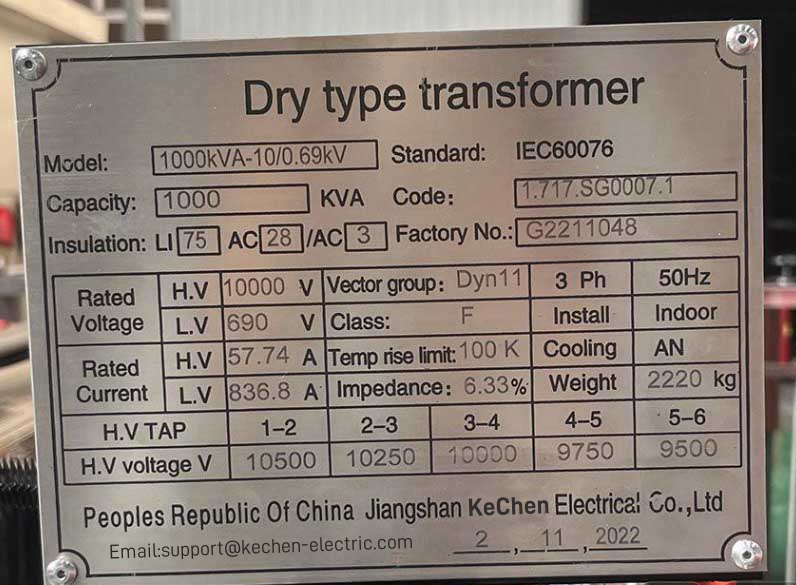 1000 KVA 10kV Medium Voltage Dry Type Power Transformer