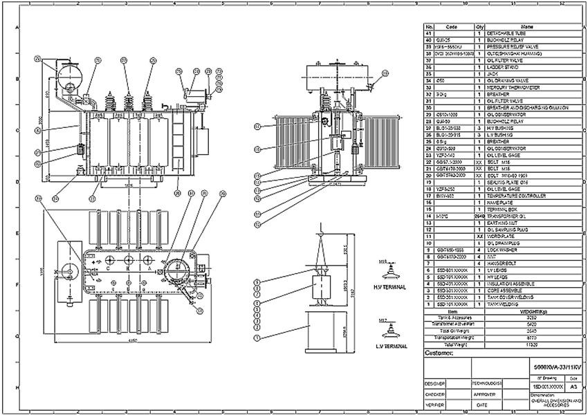 5 MVA 5000 KVA Step Down Electrical Power Transformer 33KV To 11KV
