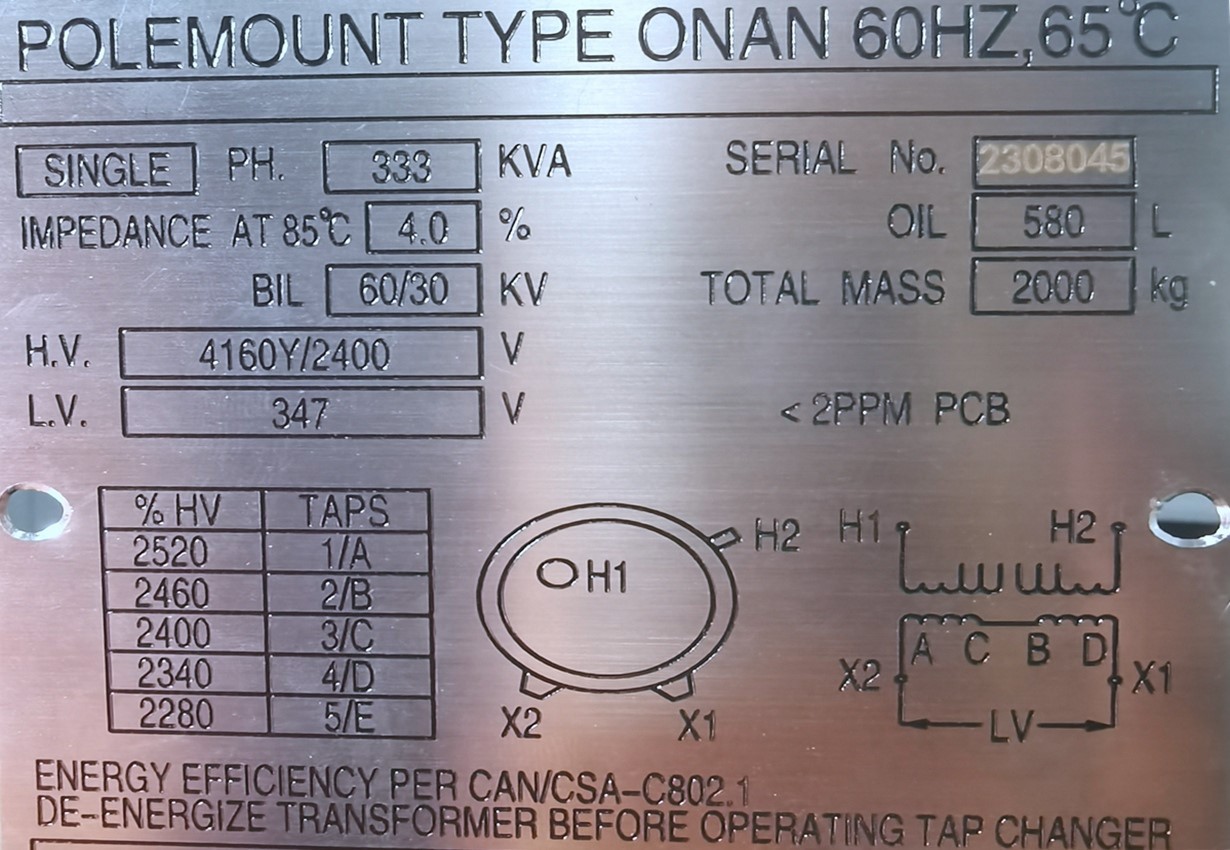 333 KVA Single Phase Pole Mounted Transformer-Platform Type