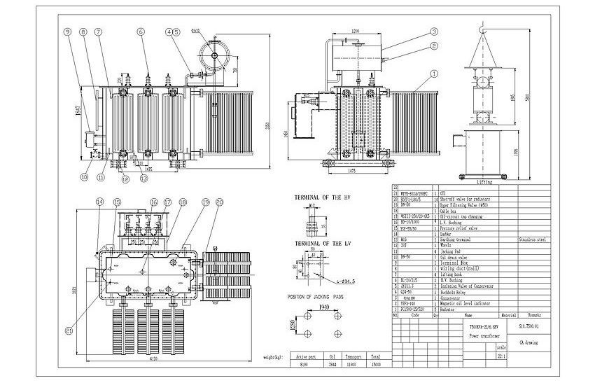 7.5 MVA 22 KV To 6.6 KV Electrical Power Transformer