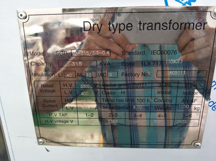 315 KVA 3.3KV To 400V VPI Open Winding Dry Type Transformer