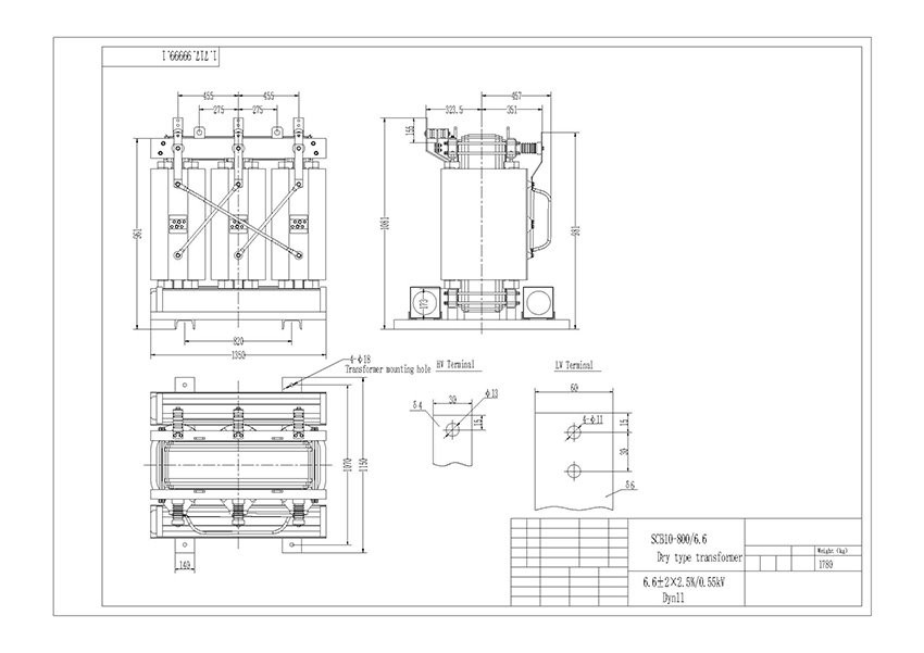 800 KVA 6.6 KV Class F Epoxy Resin Cast Dry Type Transformer