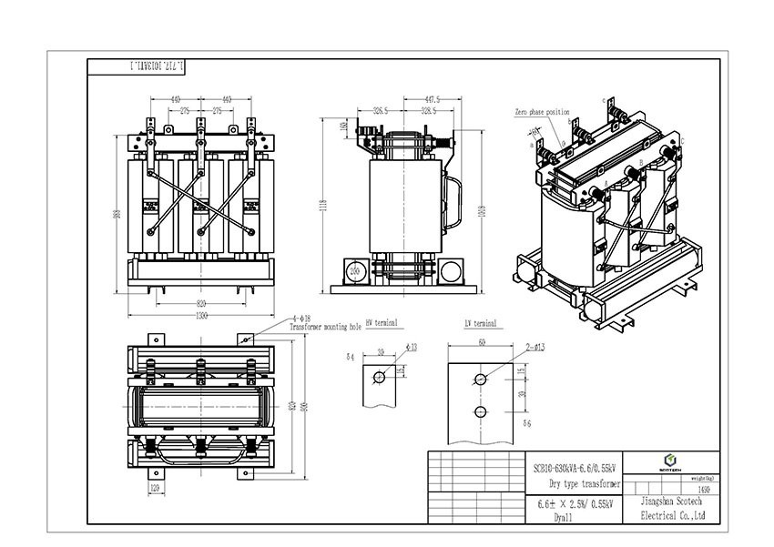 630 KVA 6.6 KV Epoxy Resin Cast Delta Star Dry Type Transformer