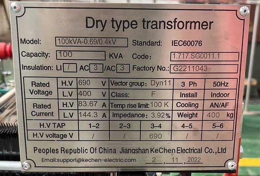100 KVA 0.69 KV Epoxy Resin Cast Dry Type Transformer