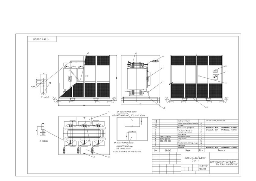 5000 KVA 22 KV Epoxy Resin Cast Dry Type Transformer