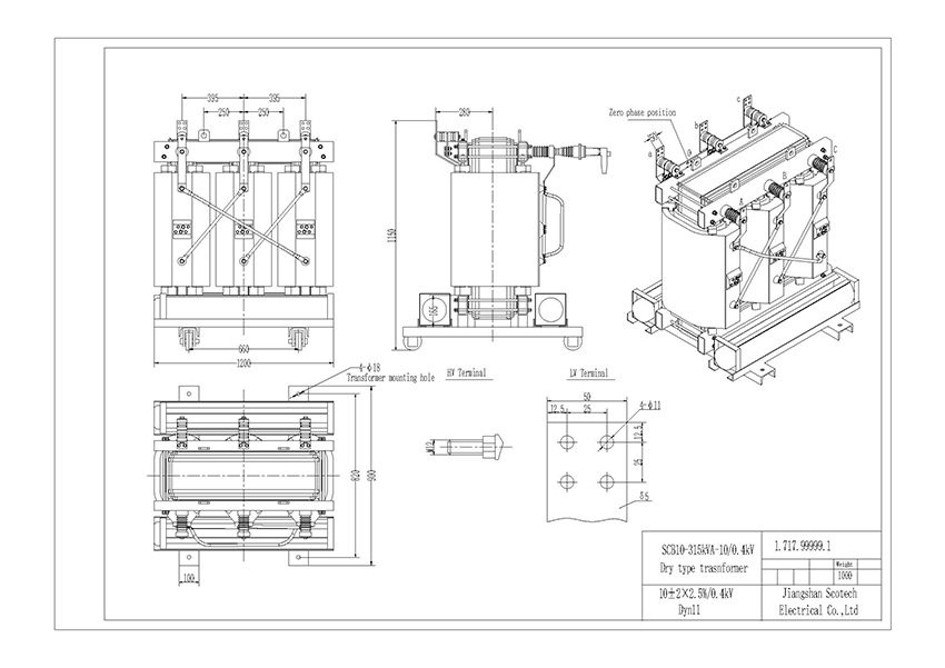 315 KVA Epoxy Resin Cast Delta Star Dry Type Step Down Transformer