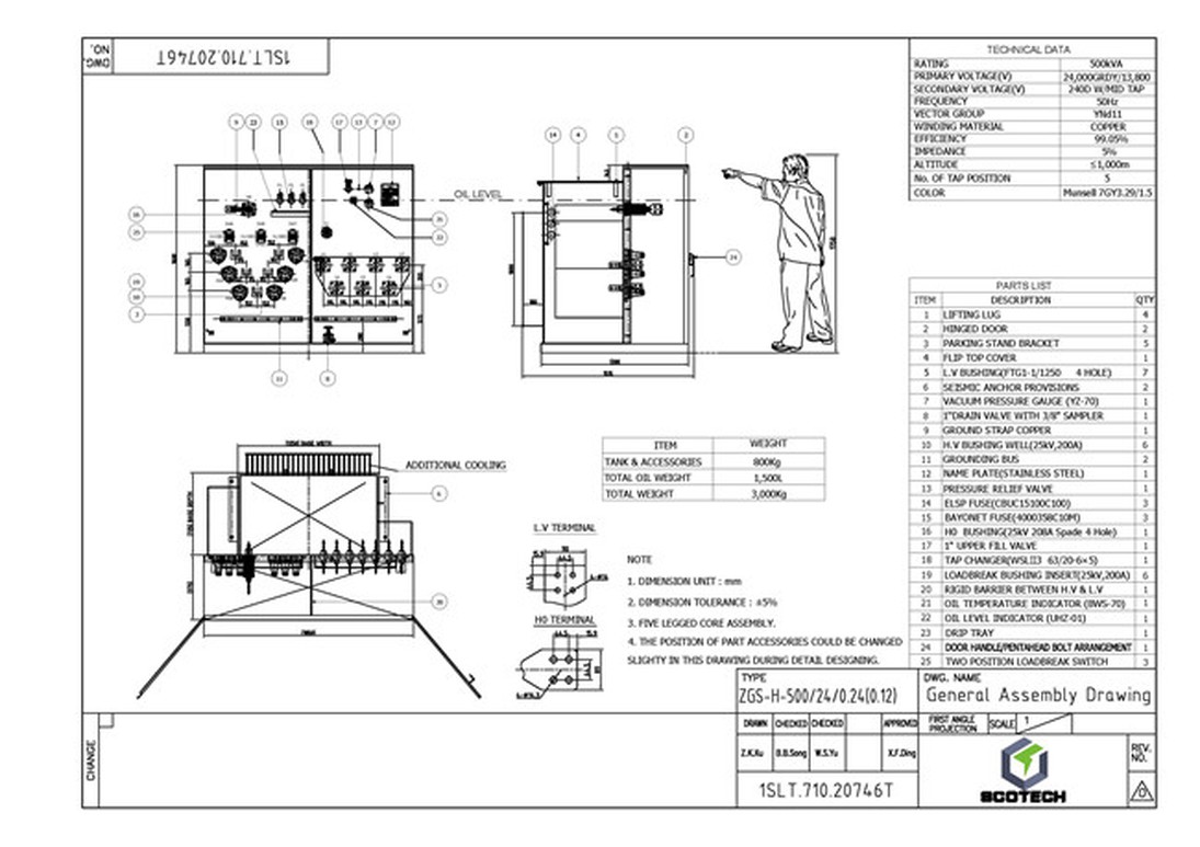 500 KVA-24GrdY/13.8-0.24/0.12 KV Three Phase Loop Type Pad Mounted Transformer
