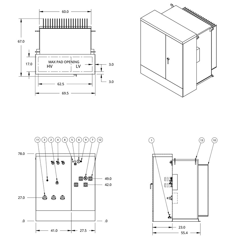 500kva 1000kva 3000kva Pad Mounted Transformer 13.8kV-400/230V 60Hz