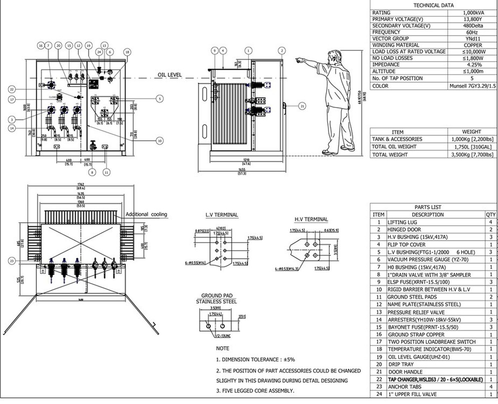 1000kVA-13.8/0.48kV Live Front Pad Mounted Transformer